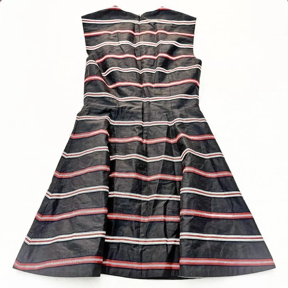 Kate Spade Saturday Gray Striped Sleeveless Flare Skirt Mini Dress Size M